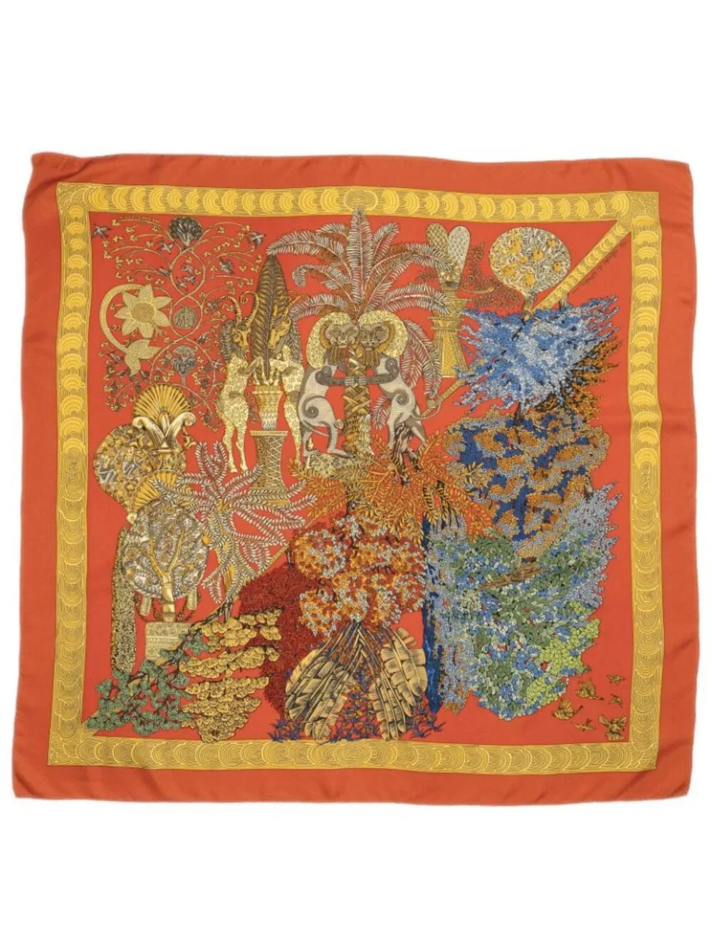 Hermes Scarf Orange Yellow Blue Twill Silk